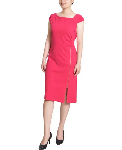 Ny Collection Petite Cap Sleeve Exposed Zipper Dress In Pink