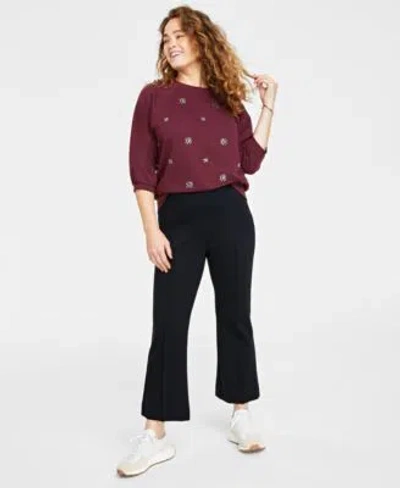 On 34th Womens Ponte Kick Flare Ankle Pants Regular Short Lengths Xxs 4x Created For Macys In Black