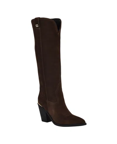 Guess Women's Sashan Knee-high Topstitched Western Boots In Brown