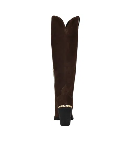 Guess Women's Sashan Knee-high Topstitched Western Boots In Brown