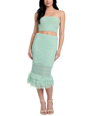 Guess Women's Pointelle Fringed-hem Midi Skirt In Green