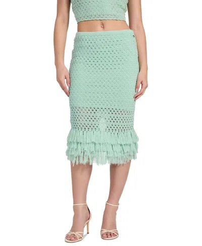 Guess Women's Pointelle Fringed-hem Midi Skirt In Green