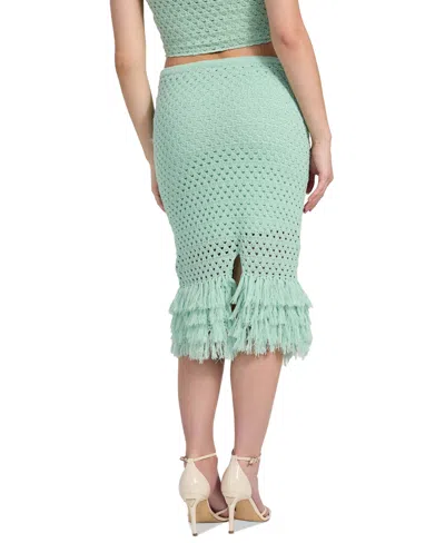 Guess Women's Pointelle Fringed-hem Midi Skirt In Green