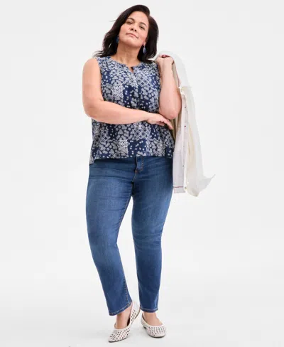 Style & Co Plus Size Printed Tank Top, Exclusively At Macy's In Blue