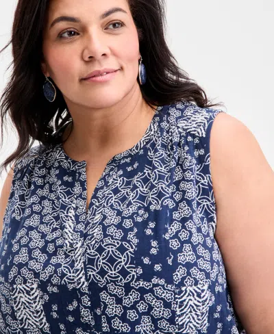 Style & Co Plus Size Printed Tank Top, Exclusively At Macy's In Blue