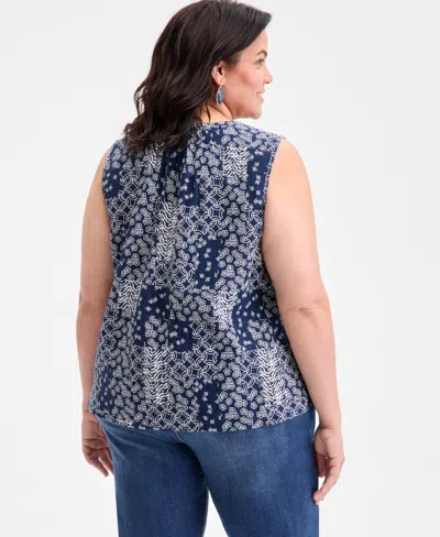 Style & Co Plus Size Printed Tank Top, Exclusively At Macy's In Blue