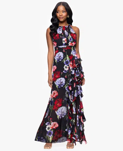 B & A By Betsy And Adam Petites Printed Long Halter Dress In Multi
