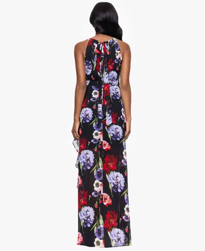 B & A By Betsy And Adam Petites Printed Long Halter Dress In Multi