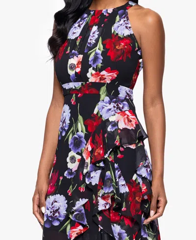 B & A By Betsy And Adam Petites Printed Long Halter Dress In Multi