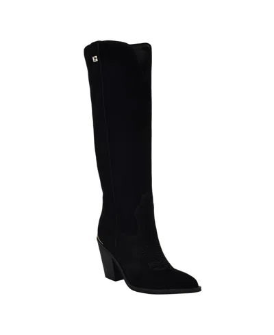 Guess Women's Sashan Knee-high Topstitched Western Boots In Black