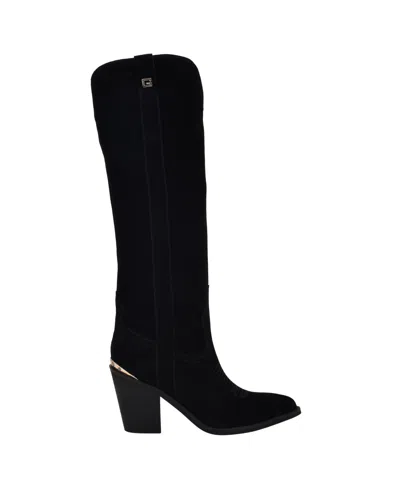 Guess Women's Sashan Knee-high Topstitched Western Boots In Black
