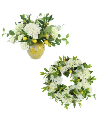 Creative Displays 22in Spring Wreath & Centerpiece With Hydrangeas & Lemons