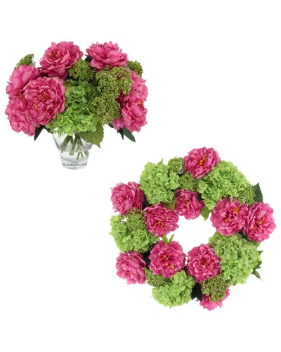 Creative Displays 24in Spring Wreath & Centerpiece With Real-touch Hydrangeas & Peonies In Multi