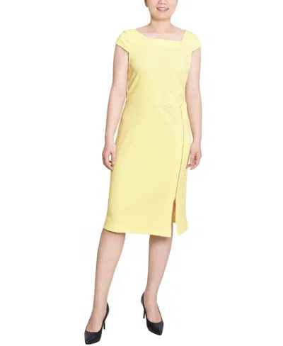 Ny Collection Petite Cap Sleeve Exposed Zipper Dress In Yellow