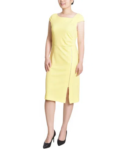 Ny Collection Petite Cap Sleeve Exposed Zipper Dress In Yellow
