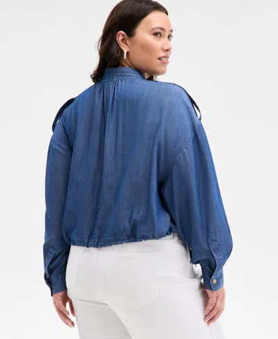 On 34th Trendy Plus Size Chambray Cropped Jacket, Exclusively At Macy's In Blue
