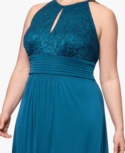 B & A By Betsy And Adam Petites Lace Long Halter Dress