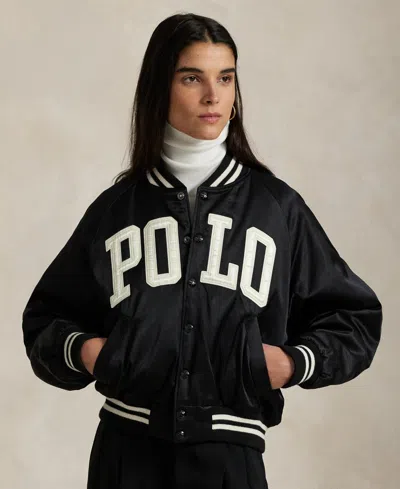 Polo Ralph Lauren Satin Bomber Jacket With Contrast Details In Black