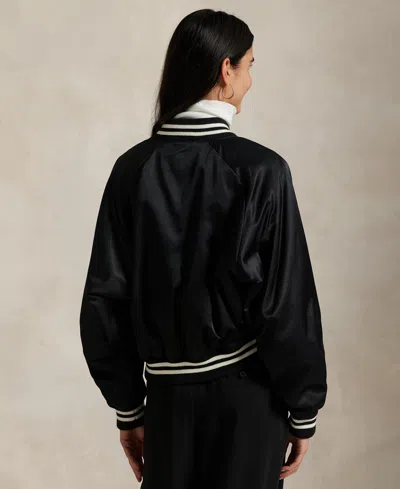 Polo Ralph Lauren Satin Bomber Jacket With Contrast Details In Black