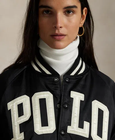 Polo Ralph Lauren Satin Bomber Jacket With Contrast Details In Black