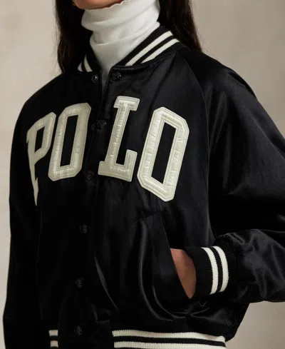 Polo Ralph Lauren Satin Bomber Jacket With Contrast Details In Black