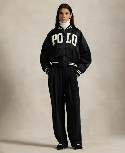 Polo Ralph Lauren Satin Bomber Jacket With Contrast Details In Black