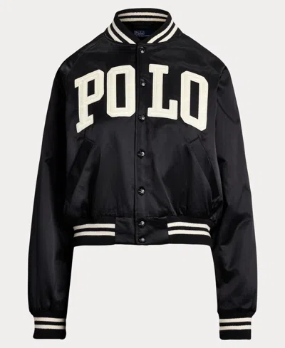 Polo Ralph Lauren Satin Bomber Jacket With Contrast Details In Black