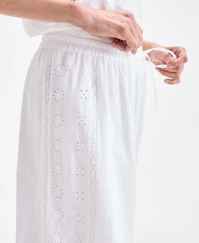 Style & Co Women's Cotton Eyelet Pull-on Wide-leg Pants, Exclusively At Macy's In White