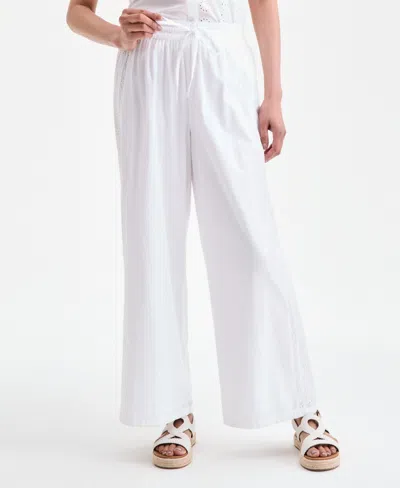 Style & Co Women's Cotton Eyelet Pull-on Wide-leg Pants, Exclusively At Macy's In White