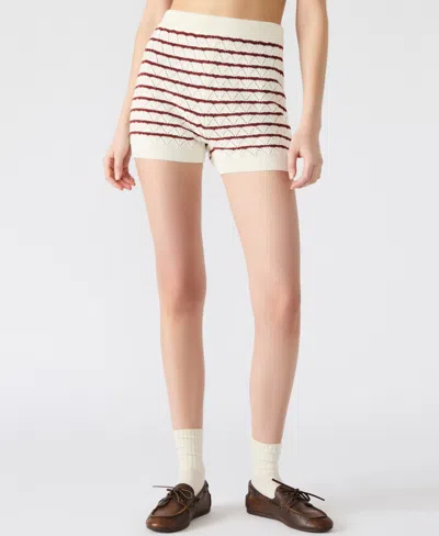 Steve Madden Norris Stripe Pointelle Stitch Sweater Shorts In Nude