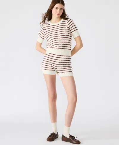 Steve Madden Norris Stripe Pointelle Stitch Sweater Shorts In Nude