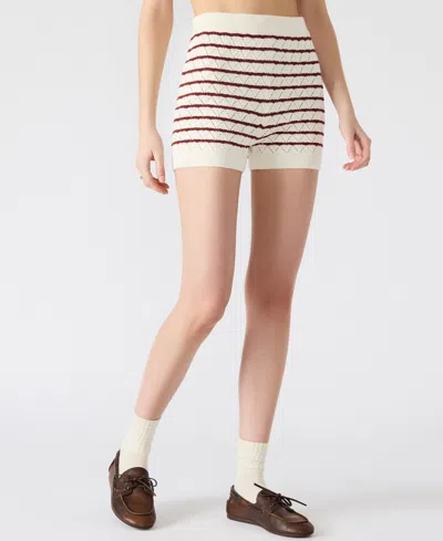 Steve Madden Norris Stripe Pointelle Stitch Sweater Shorts In Nude