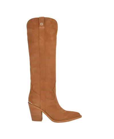 Guess Women's Sashan Knee-high Topstitched Western Boots In Brown