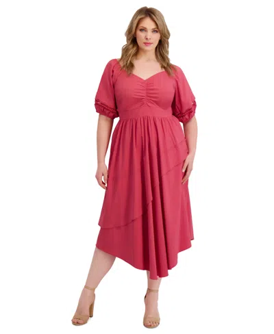 Siena Women's Puff-sleeve Midi Dress In Red