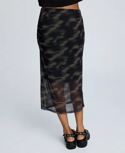 Kenneth Cole Printed Mesh Pull-on Side Ruched Midi Skirt