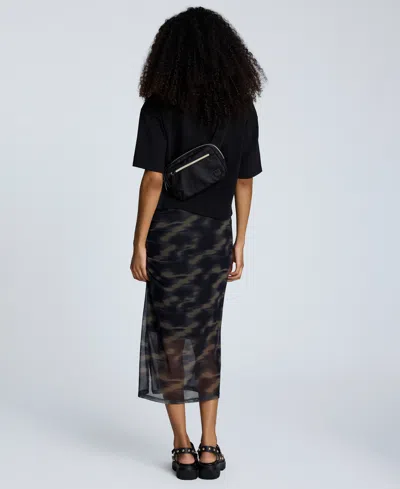 Kenneth Cole Printed Mesh Pull-on Side Ruched Midi Skirt