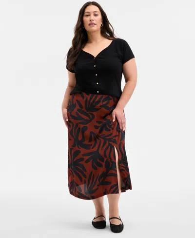 On 34th Trendy Plus Size Snap Front T Shirt Underwater Floral Slip Skirt Exclusively At Macys In Red