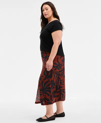 On 34th Trendy Plus Size Snap Front T Shirt Underwater Floral Slip Skirt Exclusively At Macys In Red