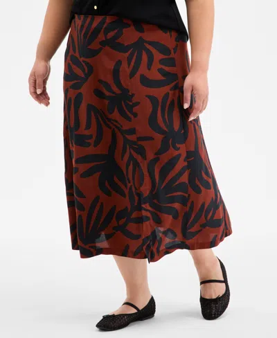 On 34th Trendy Plus Size Snap Front T Shirt Underwater Floral Slip Skirt Exclusively At Macys In Red