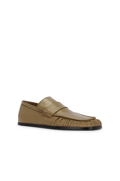 Jil Sander Wrinkled Leather Square-toe Loafers In Brown