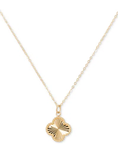 Macy's Sunbeam & Polished Reversible Bead Frame Clover 18" Pendant Necklace In 10k Gold In Gold