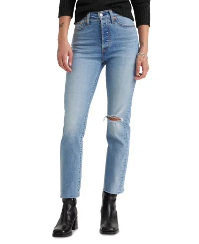 Levi's Women's Wedgie Straight-leg High Rise Cropped Jeans In Blue