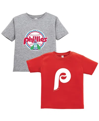 Soft As A Grape Toddler Red/gray Philadelphia Phillies Cooperstown Collection T-shirt, Set Of 2 In Gray