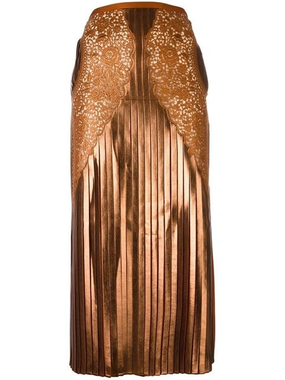 Stella Mccartney Gianna Metallic Pleated Lace-trim Skirt, Sienna