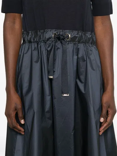 Herno Blue Crewneck Midi Dress With Elastic Drawstring Waist And Panelled Design In Multicolor