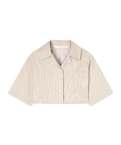 Palm Angels Curved Logo Cropped Shirt Camel - Off Wh In Neutral
