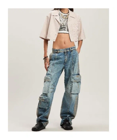 Palm Angels Curved Logo Cropped Shirt Camel - Off Wh In Neutral