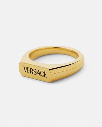 Versace Brand Logo Ring Polished Finish In Gold