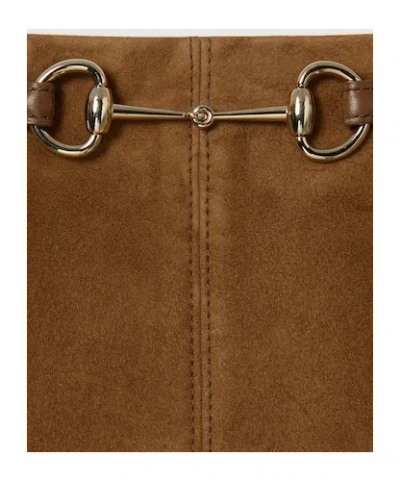 Gucci Suede Leather Midi Skirt With Horsebit Detail In Brown