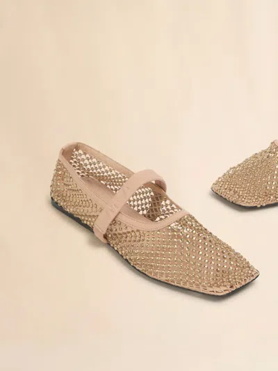 Marni Light Pink Mesh Mary Jane Ballet Flat With Crystals In Sand